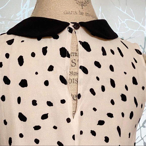 Wildfox white black polka dot spot print collared tank top sleeveless blouse - Picture 4 of 8